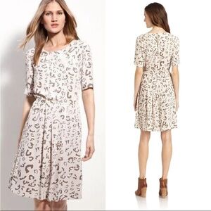 BCBGMAXAZRIA Karia Leopard Print Pleated Midi Dress Neutral Size M Tagged XXS